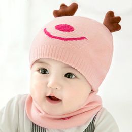 Hats Caps & 2Pcs/Set Born Baby Hat Scarf Cute Antlers Boy Girl Beanie Soft Cotton Elk Bonnet Scarves For Toddler Cap