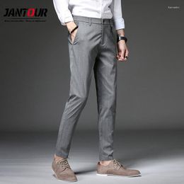 Men's Pants Fashions Slim Fit Formal Trousers Mens Spring Summer High Quality Brand Business Casual Black Gray Stretch Long Men