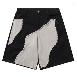 Men's Shorts Contrast Panelled Jogger Mens Summe Hip Hop Washed Streetwear Pants Embroiderey Woollen Edge Harajuku Short Sweatpants Men