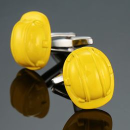 High quality safety helmet Cufflinks New Fashion Jewellery Yellow Cufflinks engineer business shirt suit pin badge gift