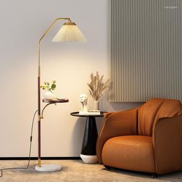 Floor Lamps Nordic Led Lamp Living Room Stand Light Fixture Bedroom Bedside Home Decoration Night Fabric Lampshade Gold