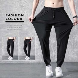 Men's Pants Men'S Summer Thin Pants Korean Trend Straight Tube Loose Ice Silk Elastic Sweatpants For Boys Spring Autumn Elastic Trousers