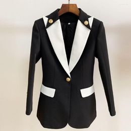 Women's Suits Women Jacket Spring 2023 Fashion Single Button Black White Contrast Blazer Coat Vintage Long Sleeve Female OvercoatChic