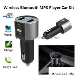 Bluetooth Car Kit C26S Mp3 Black Player Hands Metal Texture Fm Transmitter Radio Adapter Usb Charge 3.4A Drop Delivery Mobiles Motor Dhkal