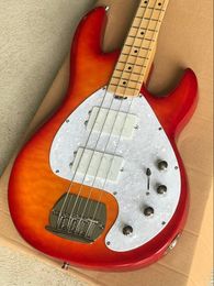 4 String Music Man Ernie Ball Electric Bass Guitar Cherry Sunburst CS Musicman Sting Ray 9V Battery Active 2 Humbucker Pickups Maple Fingerboard