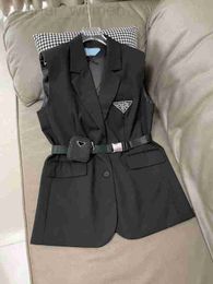 Women's Suits & Blazers Designer Fashion 2023 Women Lapel Elegant Vest With Bag Belt Sleeveless Solid Triangle Sequin Jacket Summer Single Breasted Waistcoat