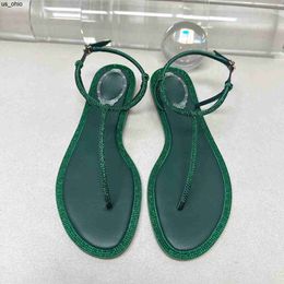 Sandals Flat sandals rhinestone pin toe lace decorative ankle band luxury designer dress shoe fashion factory quality womens casual beach shoes Rene Caovilla J2305