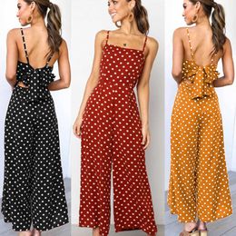 Women's Jumpsuits Rompers Elegant and Sexy Jumpsuit Women's Sleeveless Polka Dot Loose Trousers Wide Leg Trousers Jumpsuit Holiday No Back Bow Tight Jumpsuit P230522