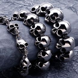 Chokers Punk Goth 20/22/23CM Long Skull Man Bracelet In Stainless Steel High Quality Mens Skeleton Jewellery Friendship Bracelets Male