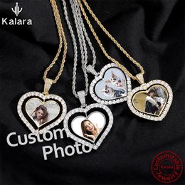 Necklaces Couple Paired Necklace Custom Photo Name Heart Pendants Personalised Hip Hop Luxury Jewelry Costomize DIY Design Name Plate Gift