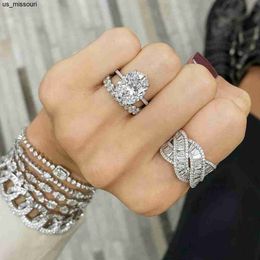 Band Rings High Quality Classic Eternity 4ct Oval Stone Wedding Rings Exquisite 100 Original 925 Silver Diamond Rings For Women Jewelry J230522