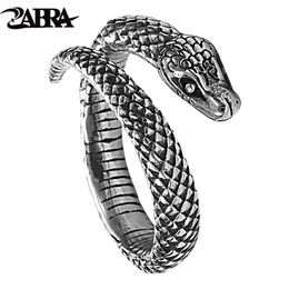 Rings ZABRA Real 925 Sterling Silver Snake Ring for Men Women Rock Vintage Animal Jewellery Biker Open Size 7.5 to 11.5