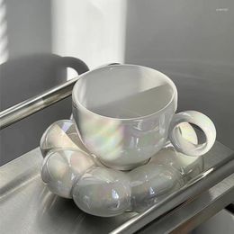 Cups Saucers High-End Beautiful Fashion Chubby Flowers Electroplating Heat-Resistant Coffee And Ceramic Breakfast As Gifts