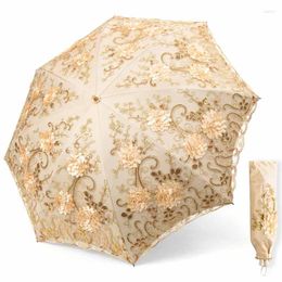 Umbrellas Luxury Lace Sun Folding Parasol Umbrella Rain Woman Wind Resistant Male Wedding Paraguero Household Merchandises YX50UM