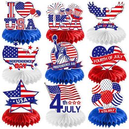 Party Decoration American Independence Day Fan Honeycomb American Flag Table Ornaments Happy 4th Of July 2023 USA National Day Party Decor T230522