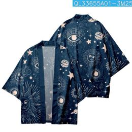 Ethnic Clothing Summer Casual Cartoon Sun Moon Star Printed Kimono Beach Shorts Cardigan Couple Women Men Haori Yukata Streetwear