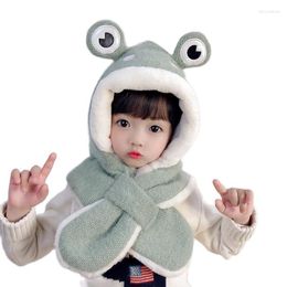 Berets Doit Cartoon Cute Frog Children Winter Hats Beanies Set Kids Child Knitted Fur Hat Scarf One-piece Boys Girls Earflap Caps