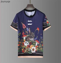 t shirt European American fashion sweet rabbit flowers and plants print Colour matching loose T-shirt top Joker half sleeve QN5M