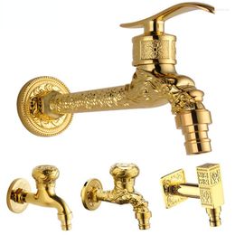 Kitchen Faucets Gold Antique Pure Copper Washing Machine Faucet All Carved Universal Extended Single Cooling Wall 4-point
