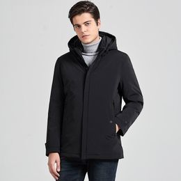 Men's Down Winter Business 90% Coats Male Fashion Casual Medium Long Duck Jacket Men Solid Hooded Parkas JK-849