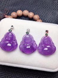 Pendant Necklaces Top Brand Hollow Hand-carved Buddha Purple Jade Necklace Women Emerald Pendants Jewelry