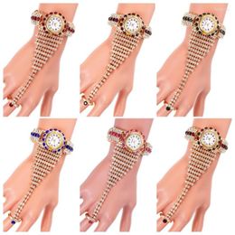 Wristwatches 12 Types Fashion Full Diamond Rhinestone Zircon Gem Claw Chain Ring Set Bracelet Quartz Watch For Women Luxury