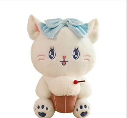 25cm Fashion Cute Cat With Ice Cream White Plush Toy Kawaii PP Cotton Stuffed Plush Sleeping Pillow Festival Gift Doll kids toys