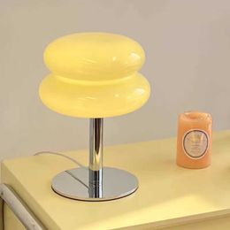 Table Lamps Mediaeval Cream Glass Egg Tart Mushroom Table Lamp Bedroom Bedside Study Home Decor Macaron Desk Light Ins Atmospher Night Lights G230522