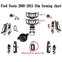 For Ford fiesta 2009-2015 Interior Central Control Panel Door Handle Carbon Fibre Sticker Decals Car styling Accessorie