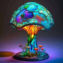 Table Lamps Creative Stained Glass Plant Series Table Lamp Abstract Animal Plant Shaped Resin Decorative Lamp For Household Atmosphere Light G230522