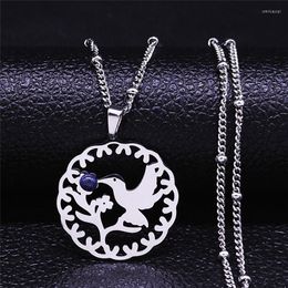 Pendant Necklaces 2023 Bohemia Flower Bird Natural Stone Stainless Steel Charm Necklace Women/Men Silver Colour Jewellery Collier Femme NXS04