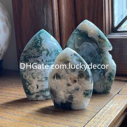 Natural Crystal Specimen Statue Freeform Meditation Decor Moss Agate Flame Geode Collection Piece Feng Shui Metaphysical Root Chakra Druzy Chalcedony Gemstone