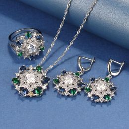 Necklace Earrings Set 925 Mark Women Wedding Accessories Big With And Ring 7-Colors Zircon Bridal Costume