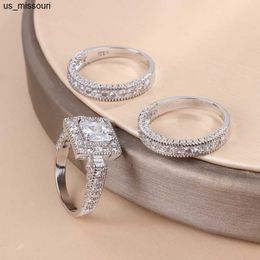 Band Rings Real 18k Gold Diamond Ring for Women To Couple Rings 3pcs Gemstone Anillos De Wedding Diamante Engagement Jewelry Fine Ring Box J230522