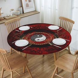 Table Cloth Round Waterproof Oil-Proof The Sign Ying And Yang Tablecloth Backing Elastic Edge Cover Chinese Philosophy