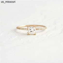 Band Rings Aide 925 Sterling Silver Gold Single Round Zircon Crystal Rings Women Cubic Zirconia Jewelled Leaf Loop Wedding Engagement Ring J230522