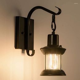 Wall Lamps Lantern Sconces Modern Style Room Lights Black Bathroom Fixtures Rustic Indoor Antique Wooden Pulley