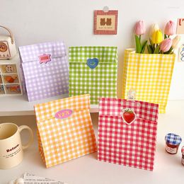 Gift Wrap 10pcs Ins Korean Style Colorful Checked Kraft Paper Bag Small Package Cute Fashion Wedding Christmas Party Storage Pouch