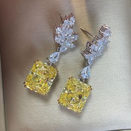 Knot Elegant Flower Feather Topaz Drop Earrings for Women 925 Sterling Silver Dangle Earring Wedding Party Fine Jewellery Wholesale