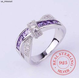 Band Rings 100 925 Sterling Silver Jewelry Vintage Purple Crystal Couple's Wedding Silver Rings for Women Men Fashion Anel De Prata Bijoux J230522