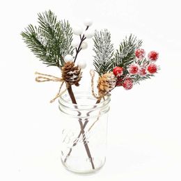 Christmas Decorations 5Pcs Christmas Red Berry Articifial Flower Pine Cone Branch Christmas Tree Decorations Ornament Gift Packaging Home DIY Wreath