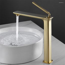 Bathroom Sink Faucets Brushed Gold Basin Faucet Solid Brass Mixer & Cold Single Handle Deck Mounted Lavatory Copper Tap Chrome/Black