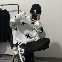 Women's Sweaters Star Print Sweatshirt Ladies Girl Long Sleeve Pullover O-Neck Outwear Sweater Couple Streetwear Loose Knitting Hole Clothes