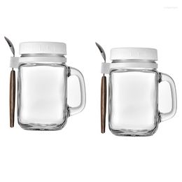 Storage Bottles 2 Pieces Milk Cup With Handle And Spoon Glass Jars Reusable Leak-Proof Cups For Travelling
