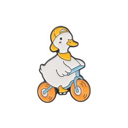 Duck Bike Enamel Pins Custom Animal Brooches Lapel Pin Shirt Bag Badge Cartoon Cute Jewelry Gift