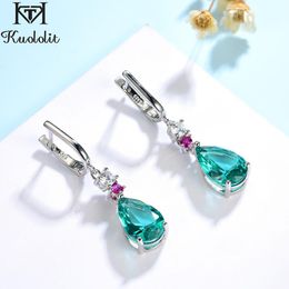 Earrings Kuololit 925 Sterling Silver Water Drop Earrings For Women Emerald Tourmaline Gemstone Long Dangle Earrings Trendy Fine Jewellery