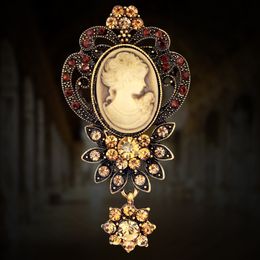 Vintage Gothic Style Rhinestone Crystal Cameo Beauty Head Brooches for Women Brooch Pin Anquite Assorted Bouquet 2020 New