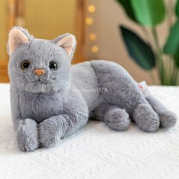 30cm Lifelike Real Prone Cat Plush Doll Stuffed Pure Colors Grey White Yellow Kitten Toy Pets Animal Kids Birthday Gift Home Decoration