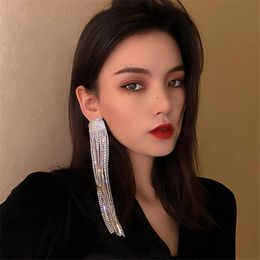 Dangle Earrings & Chandelier Long Tassel Full Rhinestone Drop For Women Ovsize Crystal Fashion Jewellery 2023 Accessories