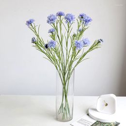 Decorative Flowers 1PC Nordic Blue 3 Heads Long Branch Starry Cornflower Silk Artificial Home Wedding Party Decoration Artificielles Plants